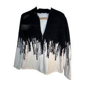 Chicos Brush Strokes Knit Sweater 3/4 Zip v neck Blouse Top sz 3 / 16 XL (15)